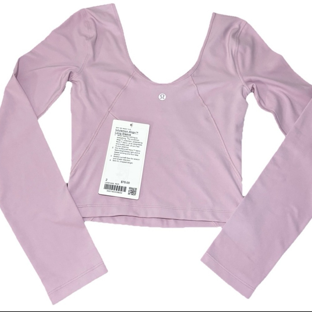 Lululemon Align Long Sleeve Pink Peony NWT Size 2 Cropped Yoga Top